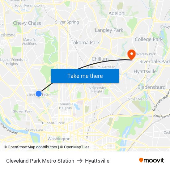 Cleveland Park Metro Station to Hyattsville map