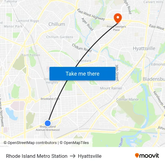 Rhode Island Metro Station to Hyattsville map