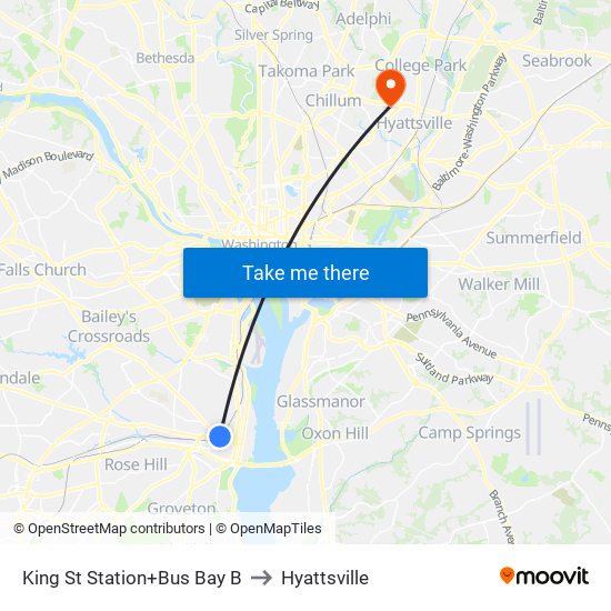 King Street-Old Town+Bay B to Hyattsville map