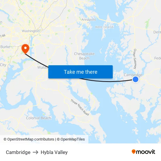 Cambridge to Hybla Valley map