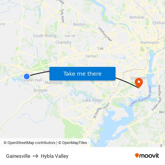 Gainesville to Hybla Valley map