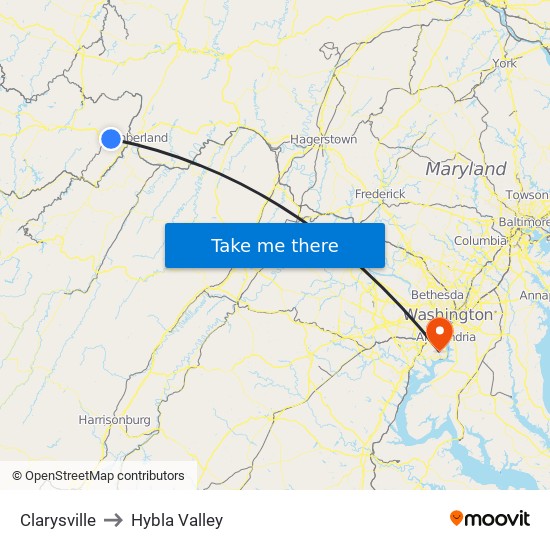 Clarysville to Hybla Valley map