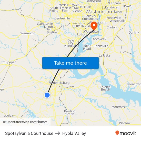 Spotsylvania Courthouse to Hybla Valley map