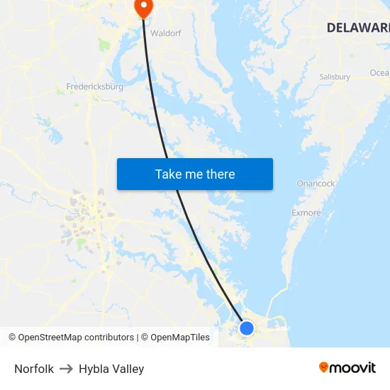 Norfolk to Hybla Valley map