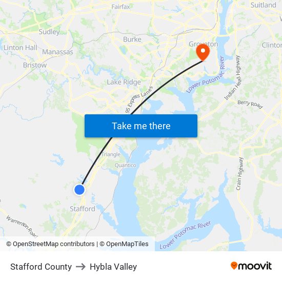 Stafford County to Hybla Valley map