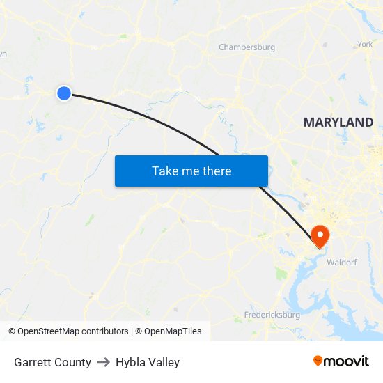 Garrett County to Hybla Valley map