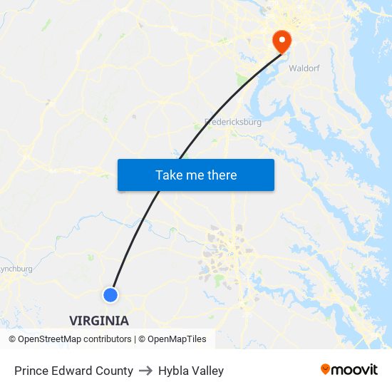 Prince Edward County to Hybla Valley map