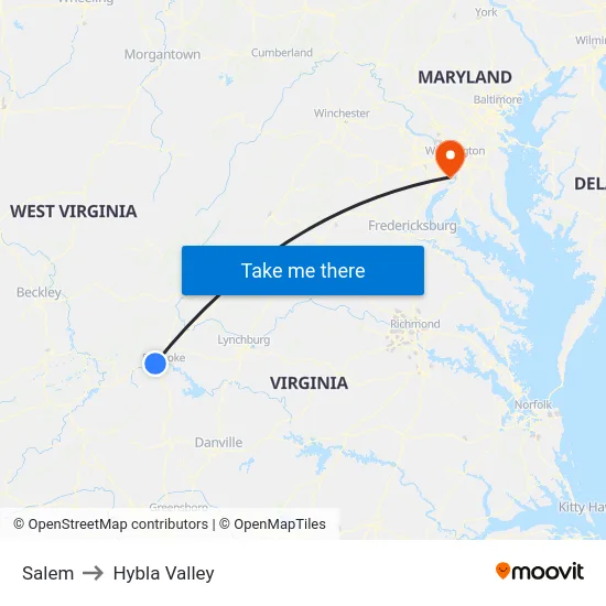 Salem to Hybla Valley map