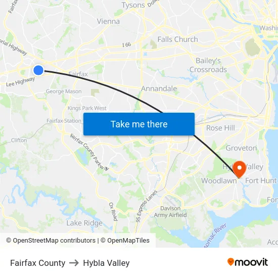 Fairfax County to Hybla Valley map