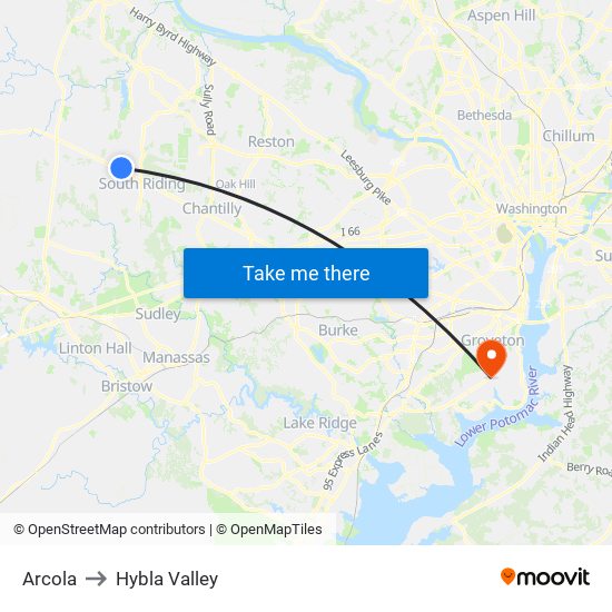 Arcola to Hybla Valley map