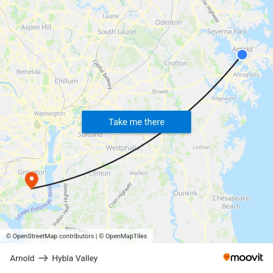 Arnold to Hybla Valley map