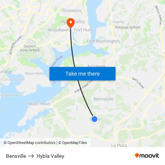 Bensville to Hybla Valley map