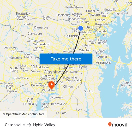 Catonsville to Hybla Valley map