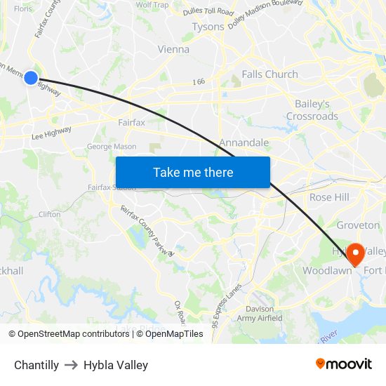 Chantilly to Hybla Valley map