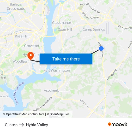 Clinton to Hybla Valley map