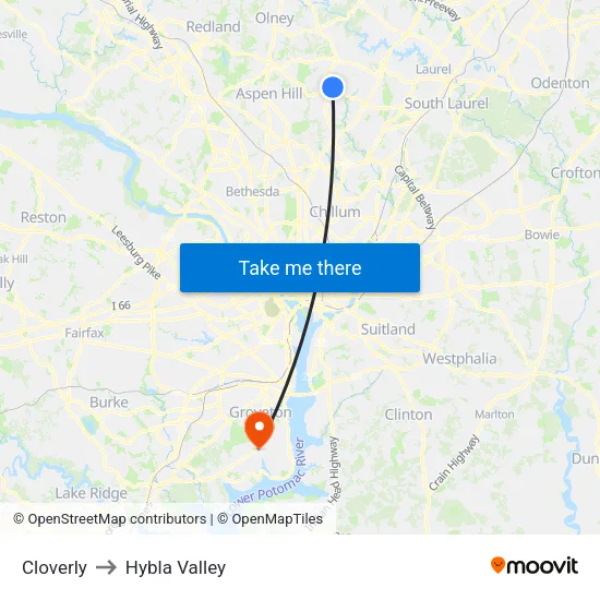 Cloverly to Hybla Valley map
