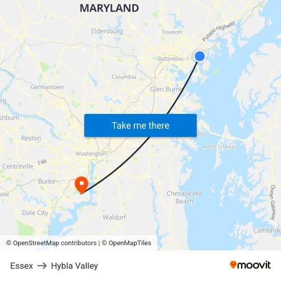 Essex to Hybla Valley map