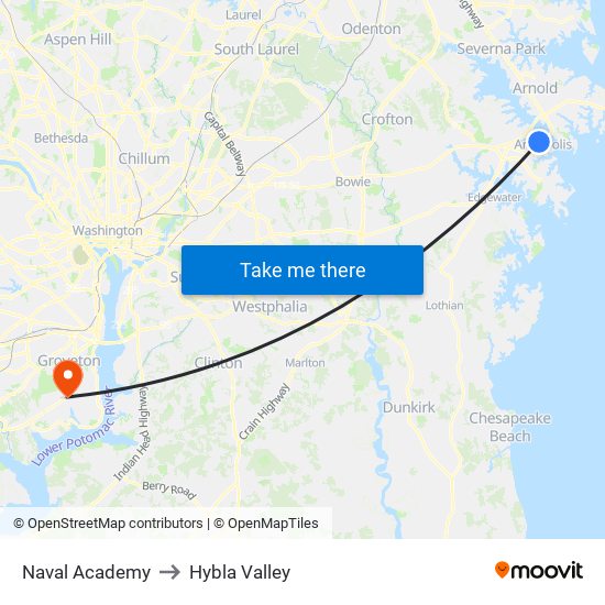 Naval Academy to Hybla Valley map