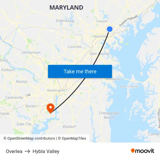 Overlea to Hybla Valley map