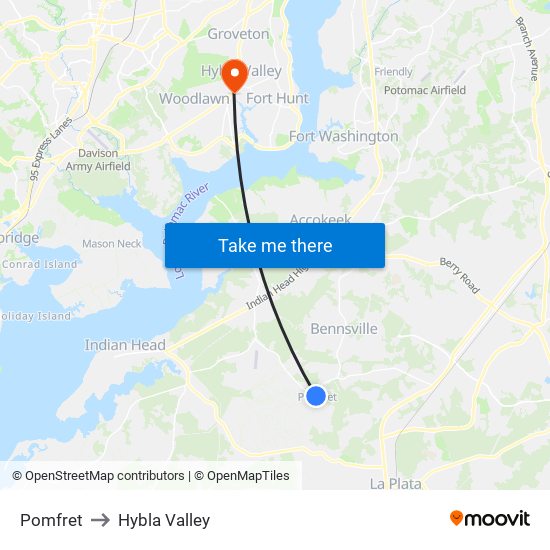 Pomfret to Hybla Valley map