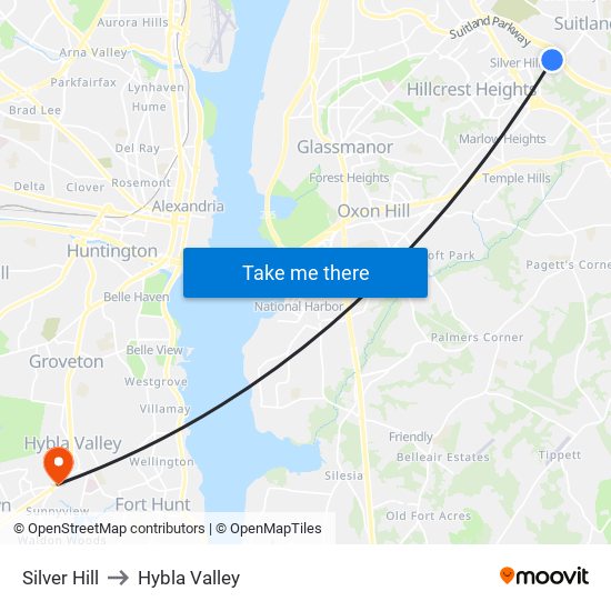 Silver Hill to Hybla Valley map