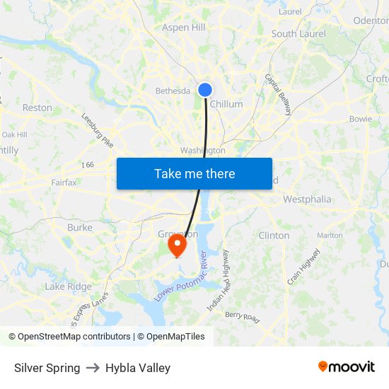 Silver Spring to Hybla Valley map