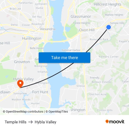 Temple Hills to Hybla Valley map