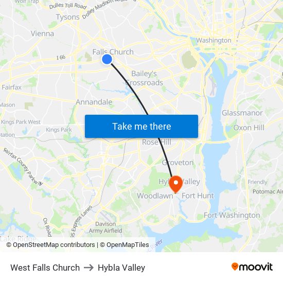 West Falls Church to Hybla Valley map