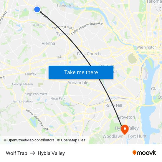 Wolf Trap to Hybla Valley map