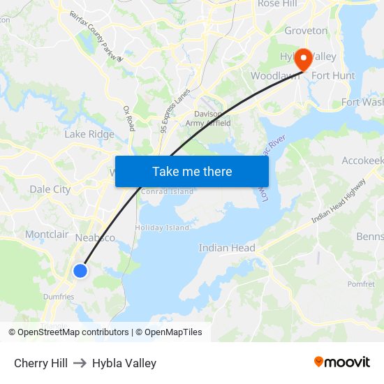 Cherry Hill to Hybla Valley map