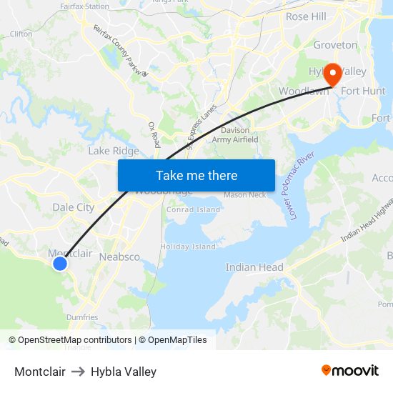 Montclair to Hybla Valley map