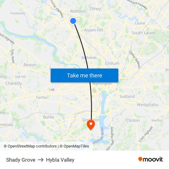 Shady Grove to Hybla Valley map