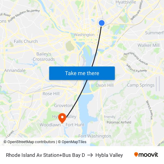 Rhode Island Ave-Brentwood+Bay D to Hybla Valley map