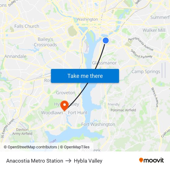 Anacostia Metro Station to Hybla Valley map