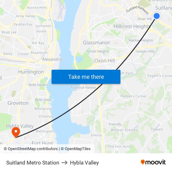 Suitland Metro Station to Hybla Valley map