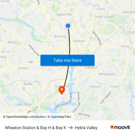 Wheaton Station  & Bay H & Bay K to Hybla Valley map