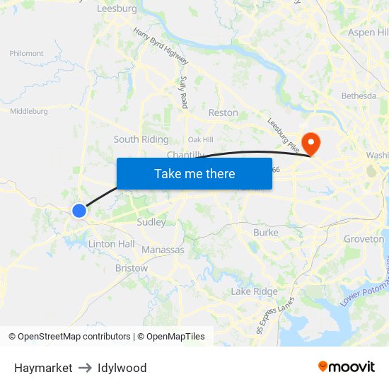 Haymarket to Idylwood map