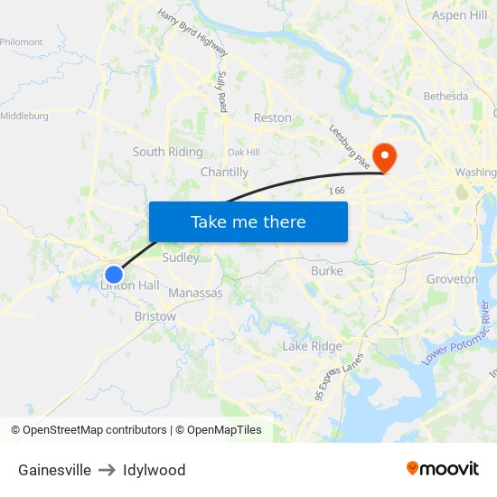 Gainesville to Idylwood map