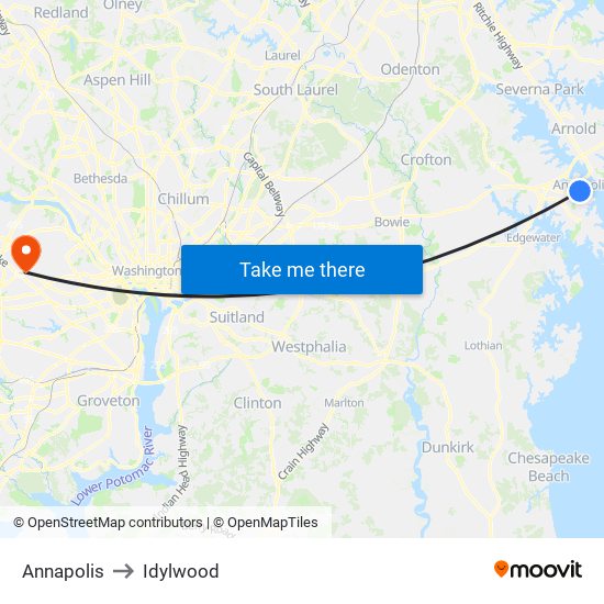 Annapolis to Idylwood map