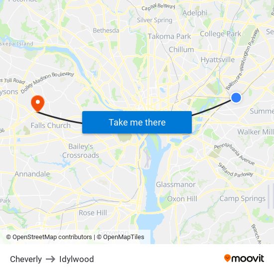 Cheverly to Idylwood map