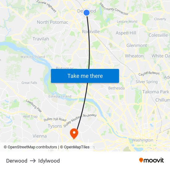 Derwood to Idylwood map