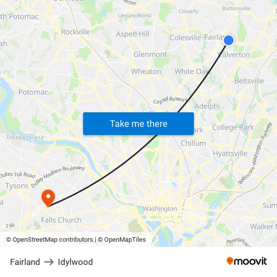 Fairland to Idylwood map