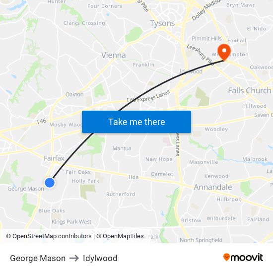 George Mason to Idylwood map