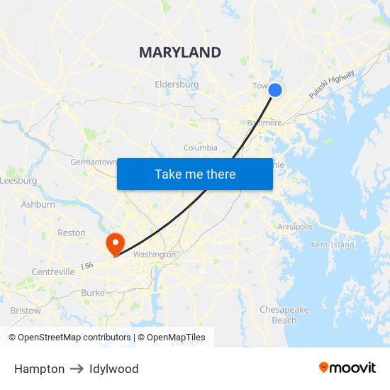 Hampton to Idylwood map