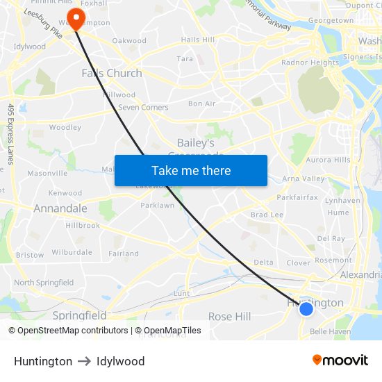 Huntington to Idylwood map