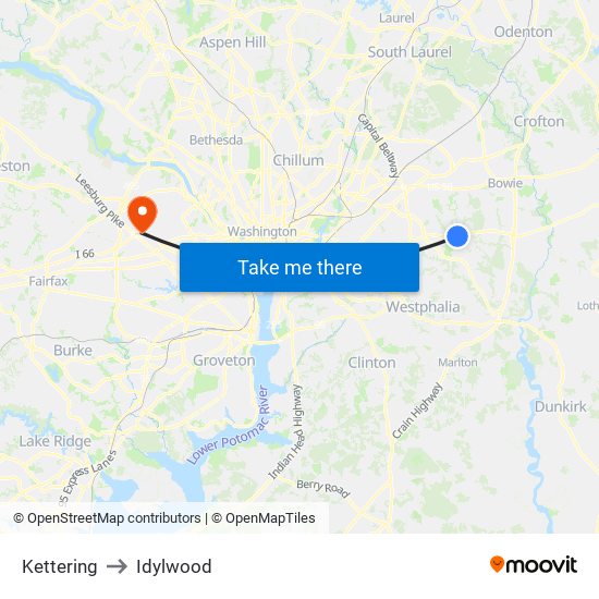 Kettering to Idylwood map