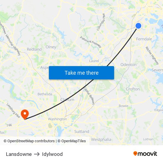 Lansdowne to Idylwood map