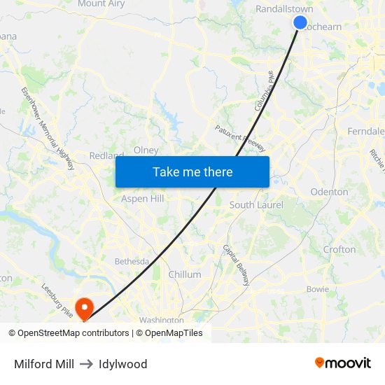 Milford Mill to Idylwood map