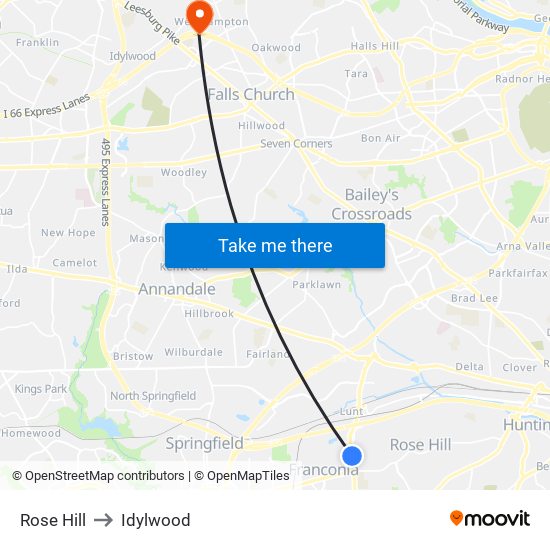 Rose Hill to Idylwood map