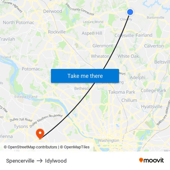 Spencerville to Idylwood map